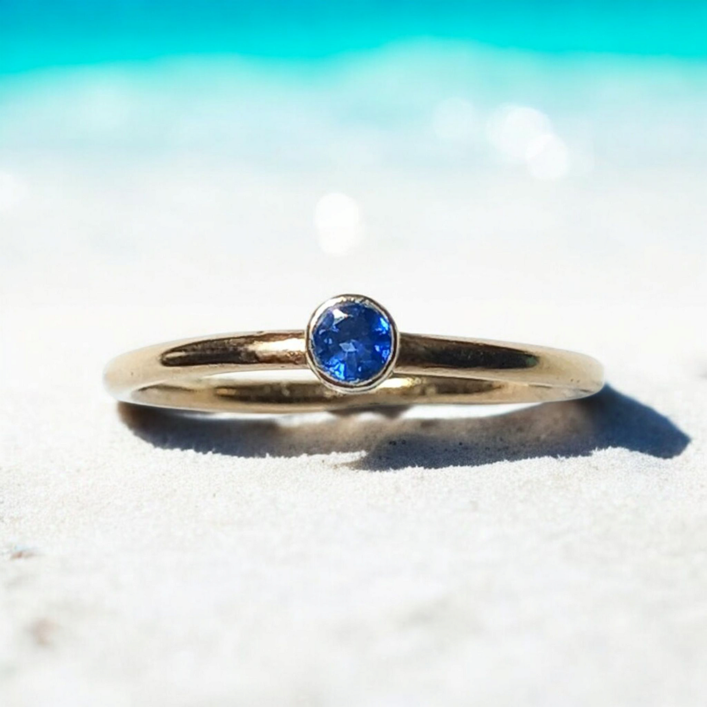 Handmade 9ct Solid Gold Dainty Sapphire Stacking Ring