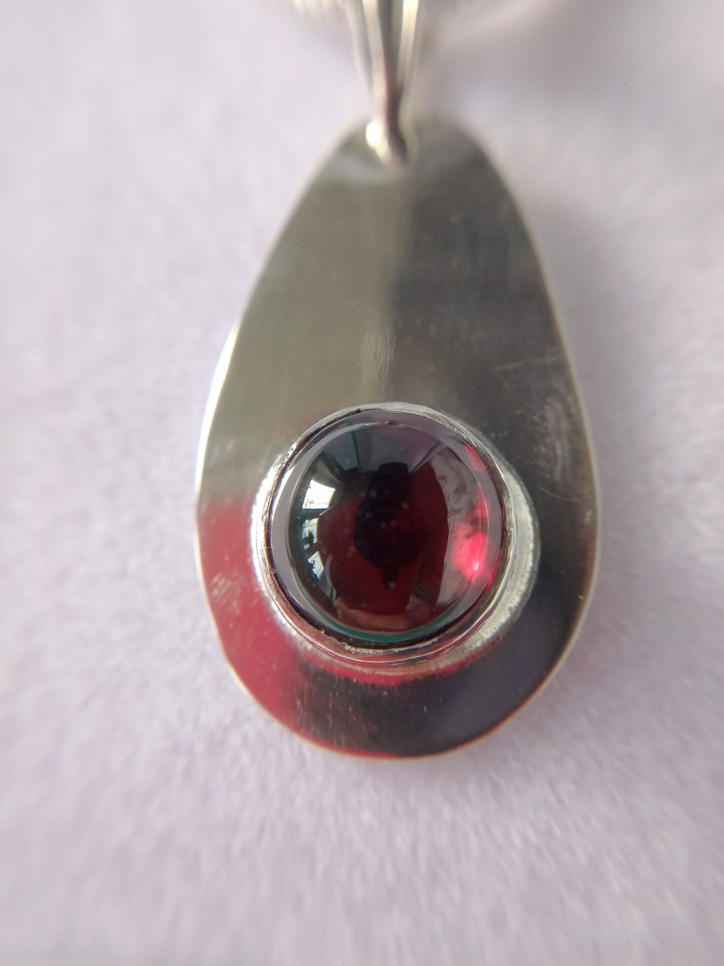 Silver Teardrop Pearshaped Cabochon Garnet Pendant