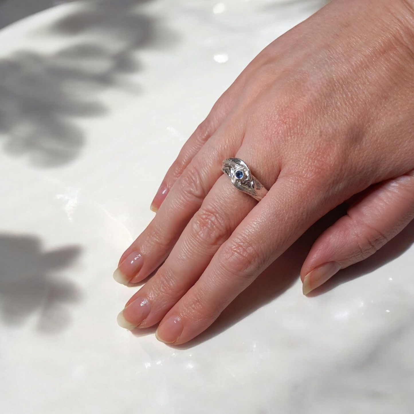 Handmade Solid Silver Wave Crest Sapphire Ring