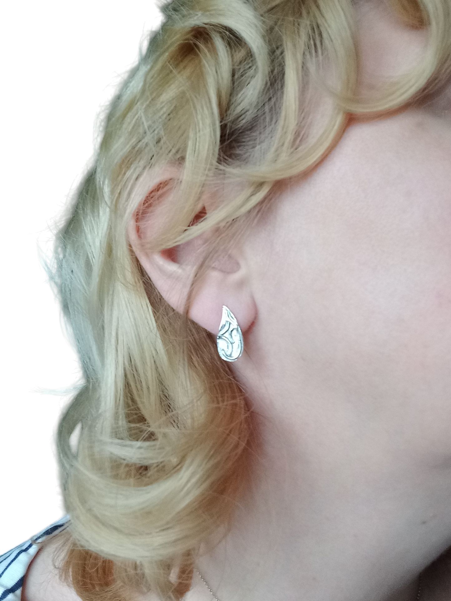Handmade Teardrop Wave Solid Silver Earrings with post and butterfly backs.
