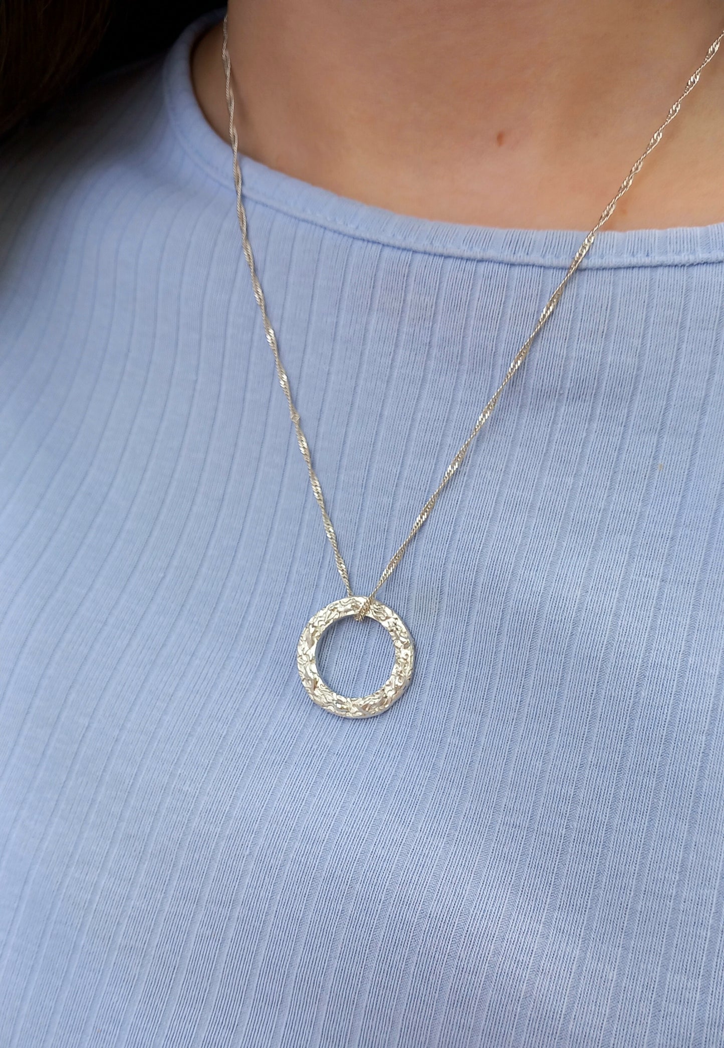 Handmade Sterling Silver Circle Wave Pendant