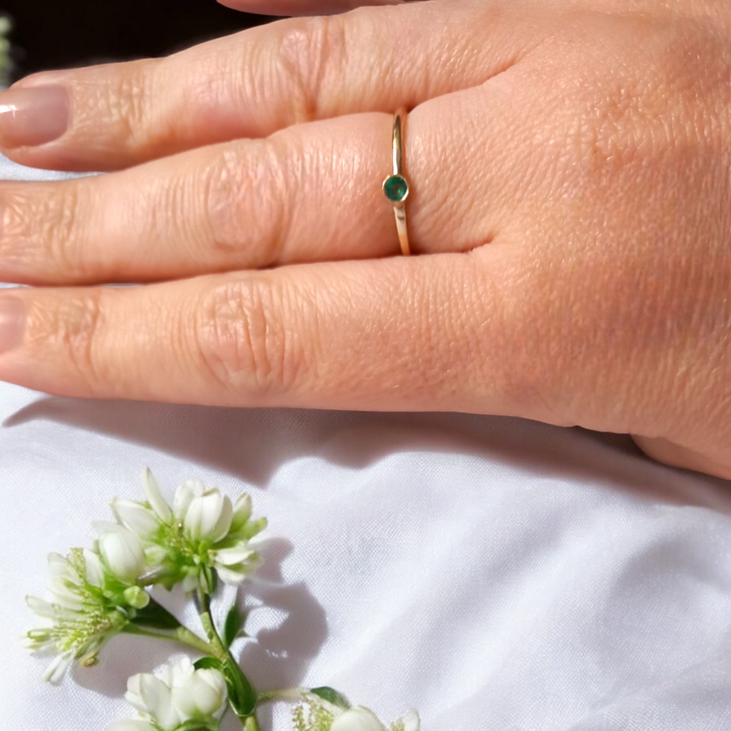 Handmade 9ct Solid Gold and Emerald Stacking Ring