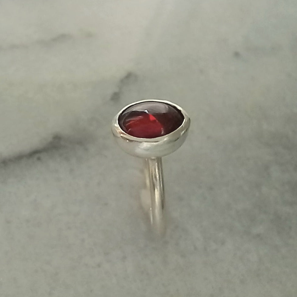 Handmade Silver Cabochon Garnet Bezel Set Ring - 'Olivia'