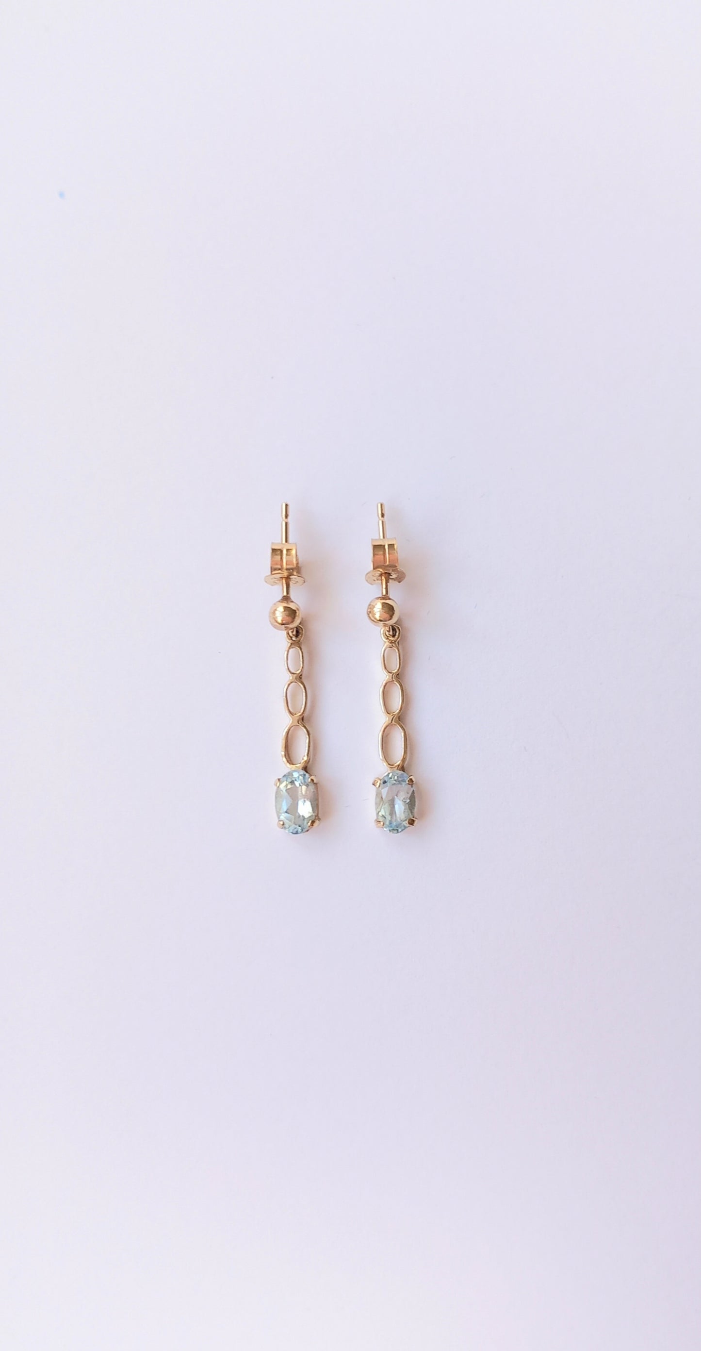 Dainty Ice Blue Aquamarine Yellow Gold Drop Earrings