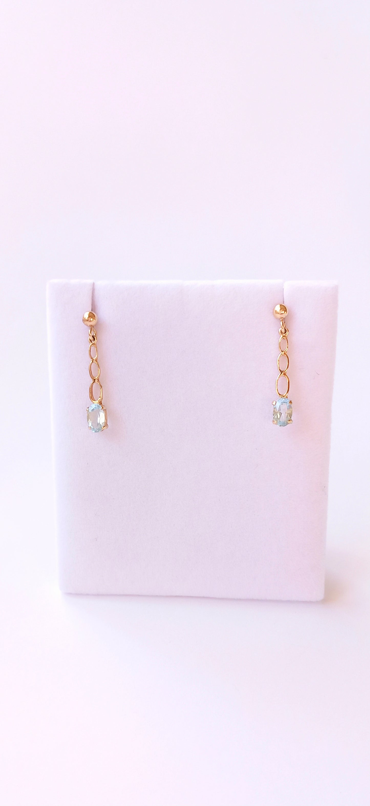 Dainty Ice Blue Aquamarine Yellow Gold Drop Earrings