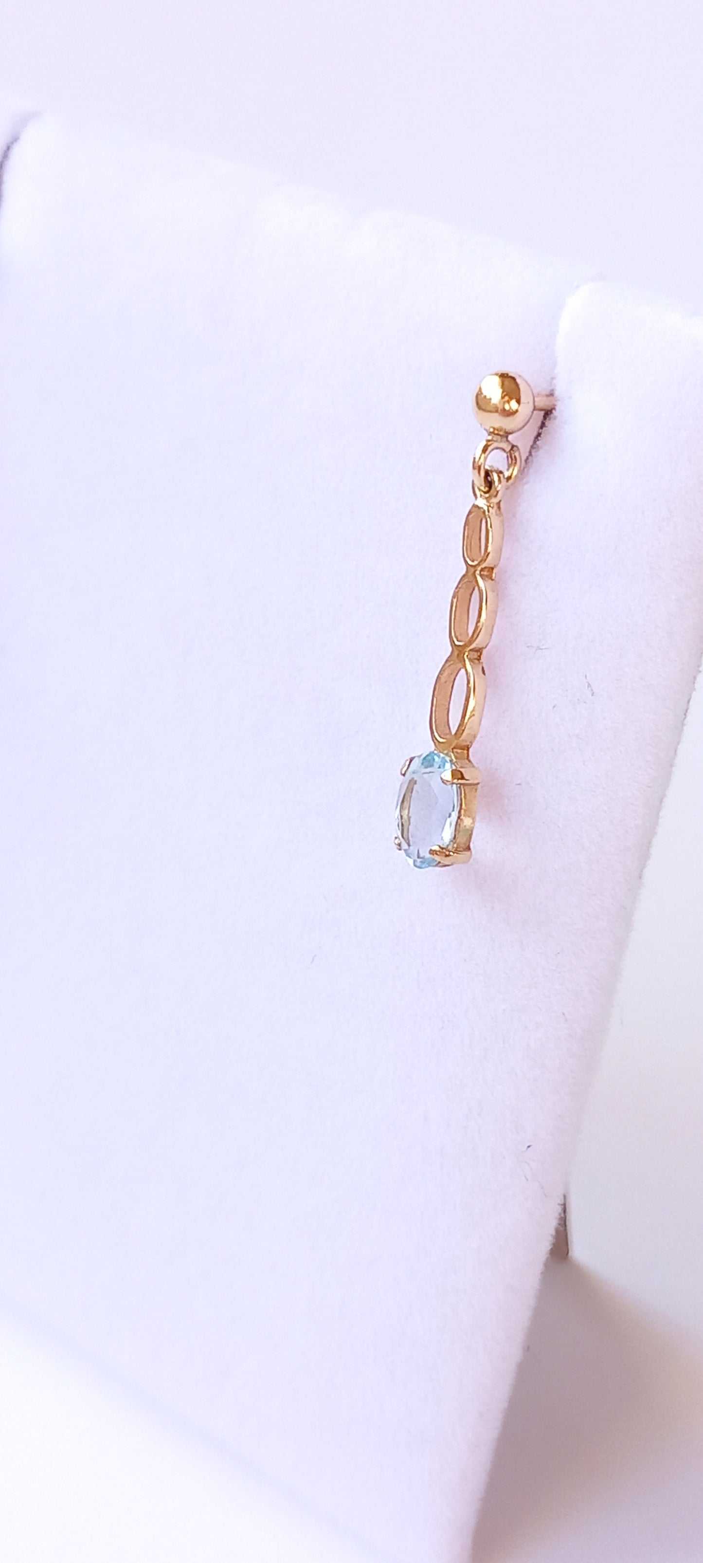 Dainty Ice Blue Aquamarine Yellow Gold Drop Earrings