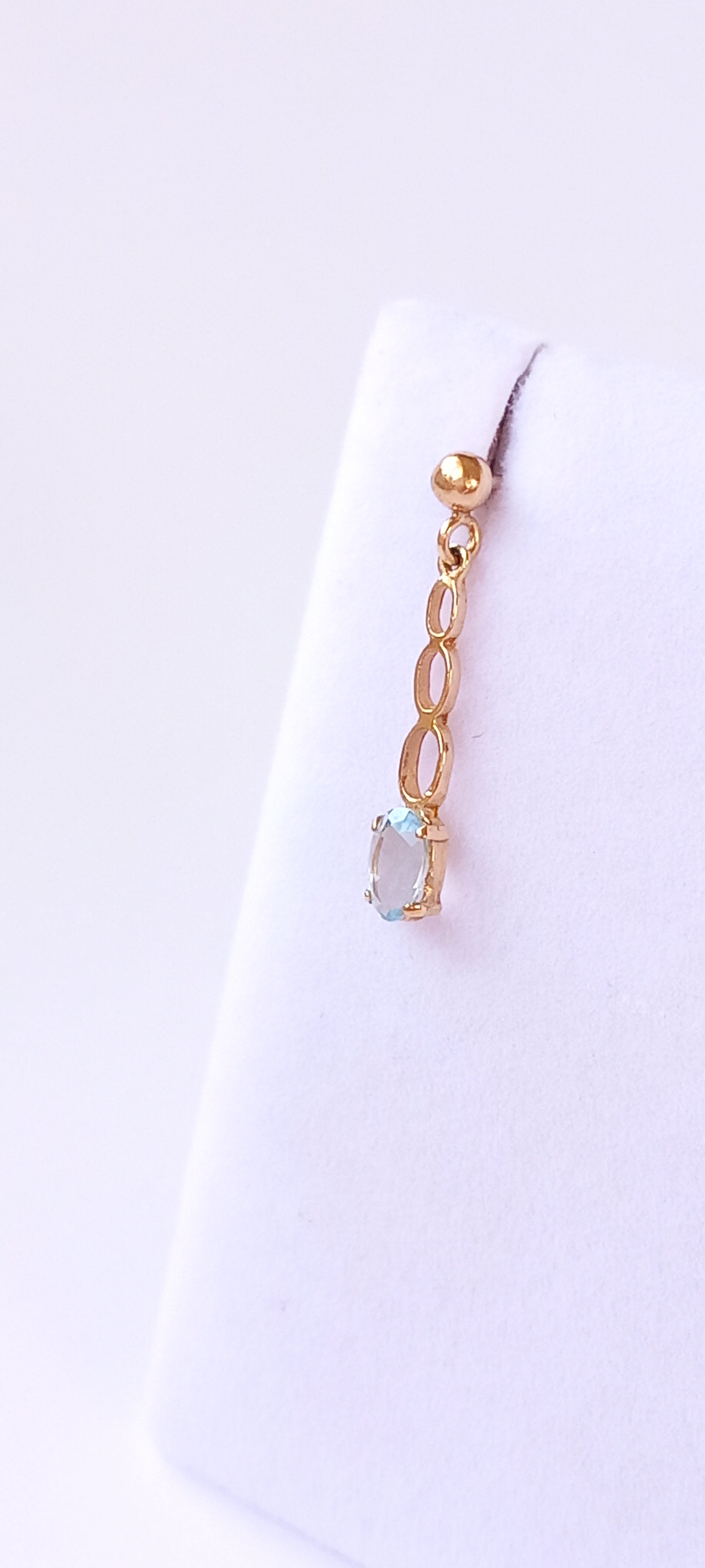 Dainty Ice Blue Aquamarine Yellow Gold Drop Earrings