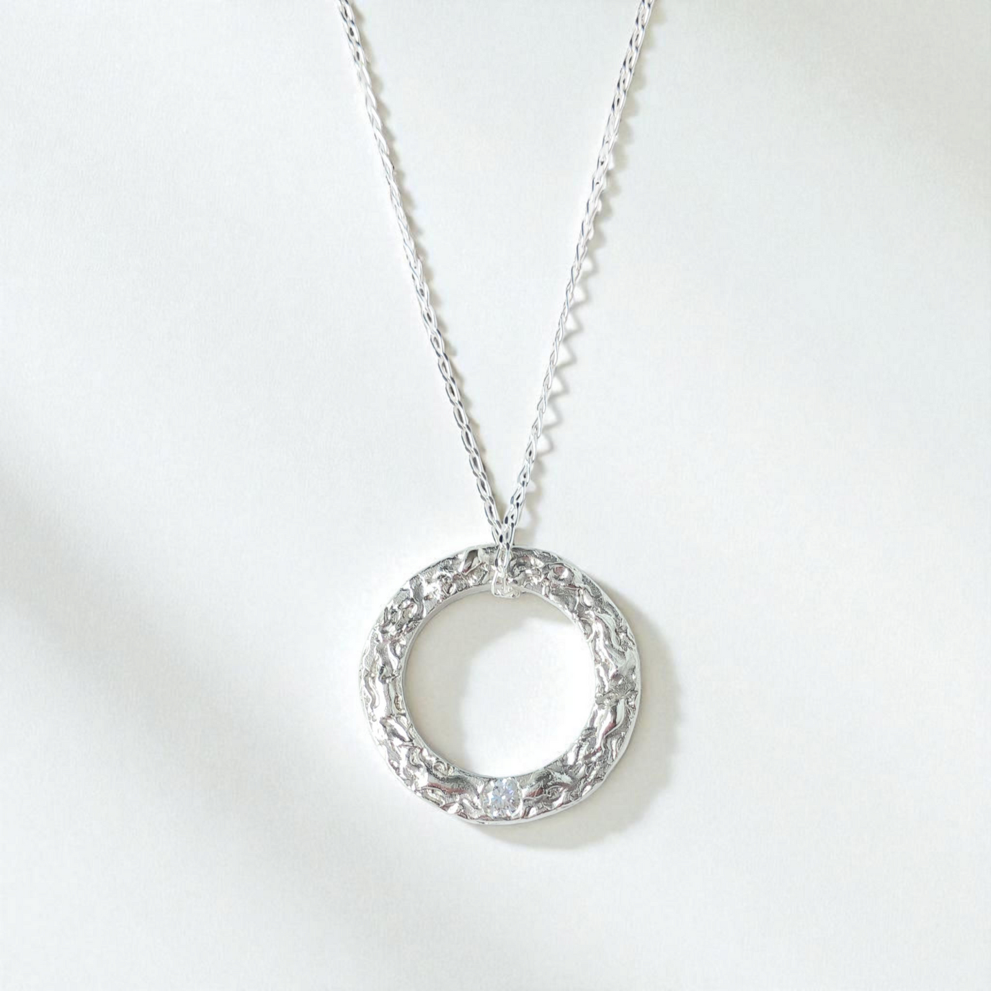 Handmade Solid Silver Lab Diamond 'Wave' Circle Pendant