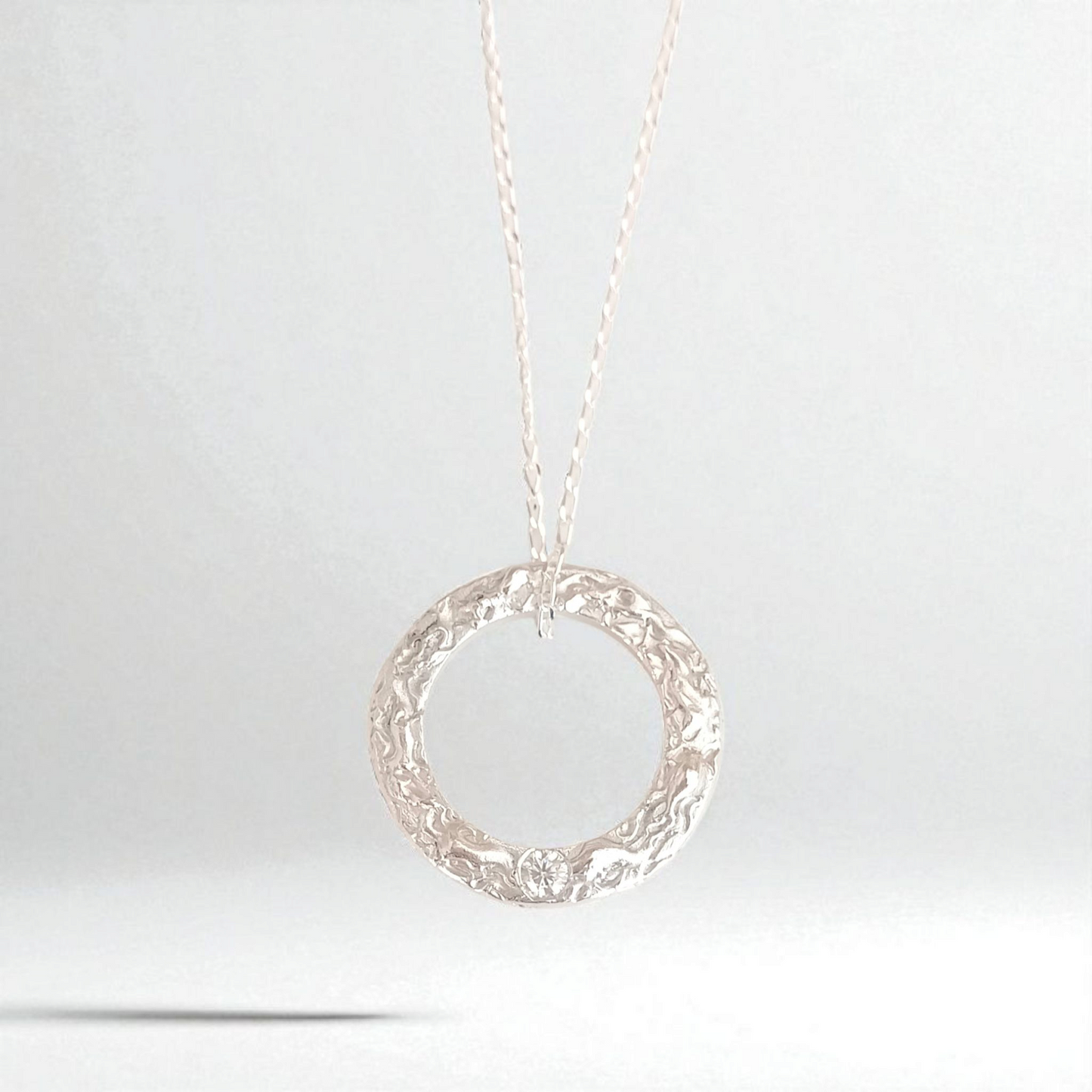 Handmade Solid Silver Lab Diamond 'Wave' Circle Pendant