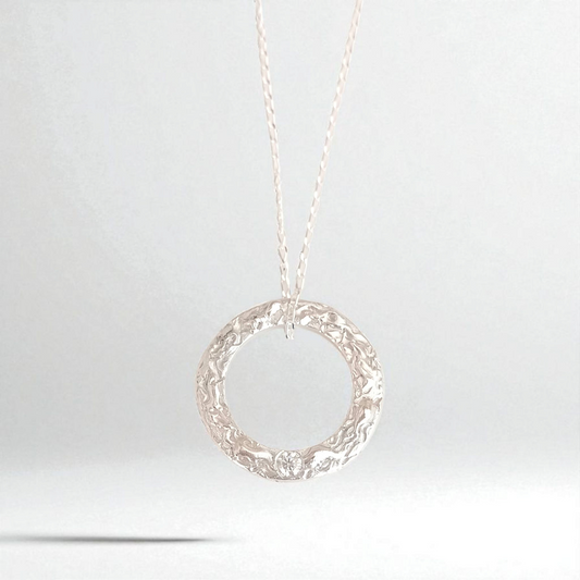 Handmade Solid Silver Lab Diamond 'Wave' Circle Pendant
