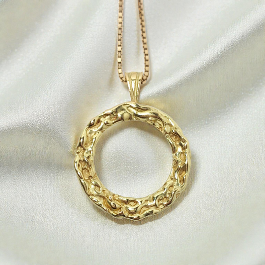 18ct Yellow Gold Wave Textured Circle Round Pendant (no chain)