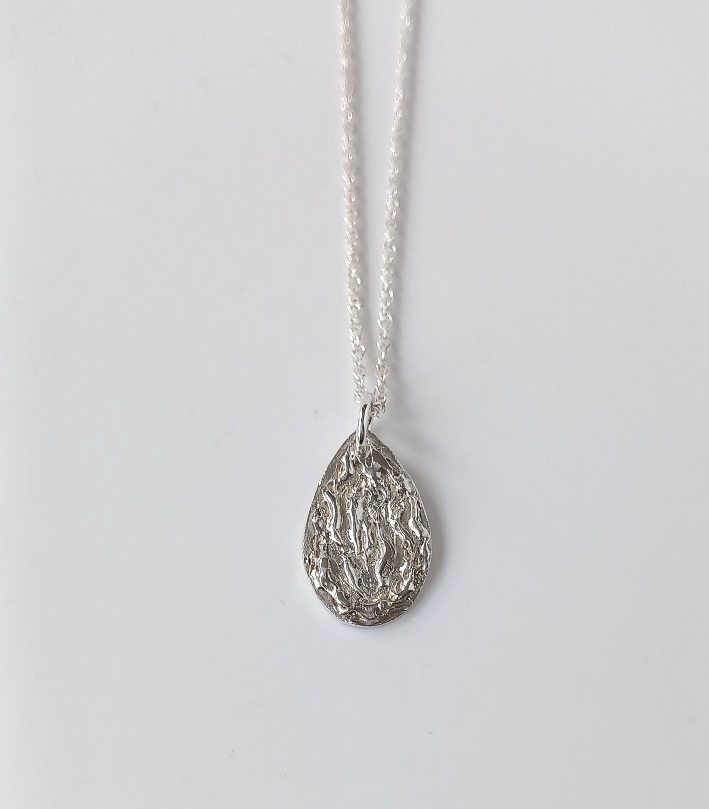 Handmade Solid Silver Teardrop Pendant and Chain