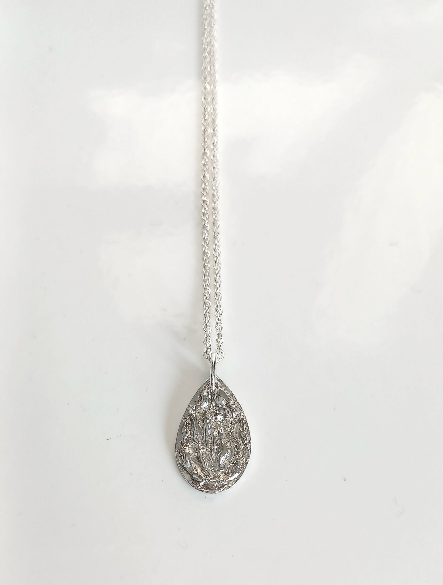 Handmade Solid Silver Teardrop Pendant and Chain