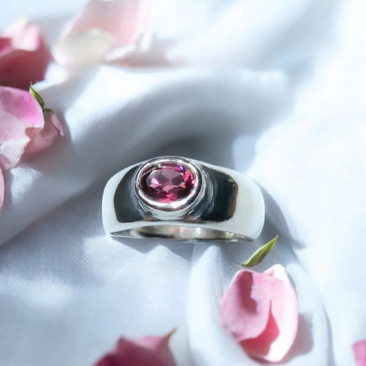 Solid Silver Rhodilite Garnet Ring