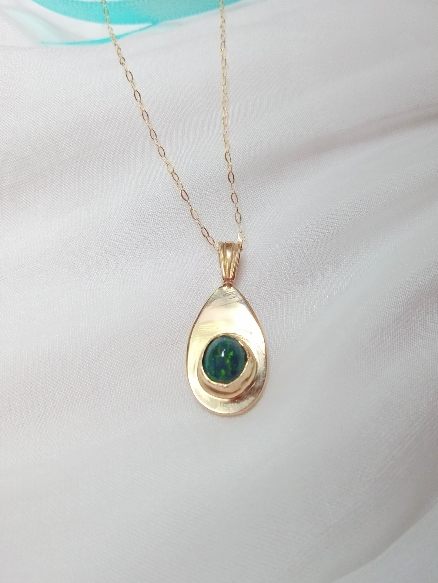 Solid 9ct Gold and Etheopian Opal Teardop Pendant