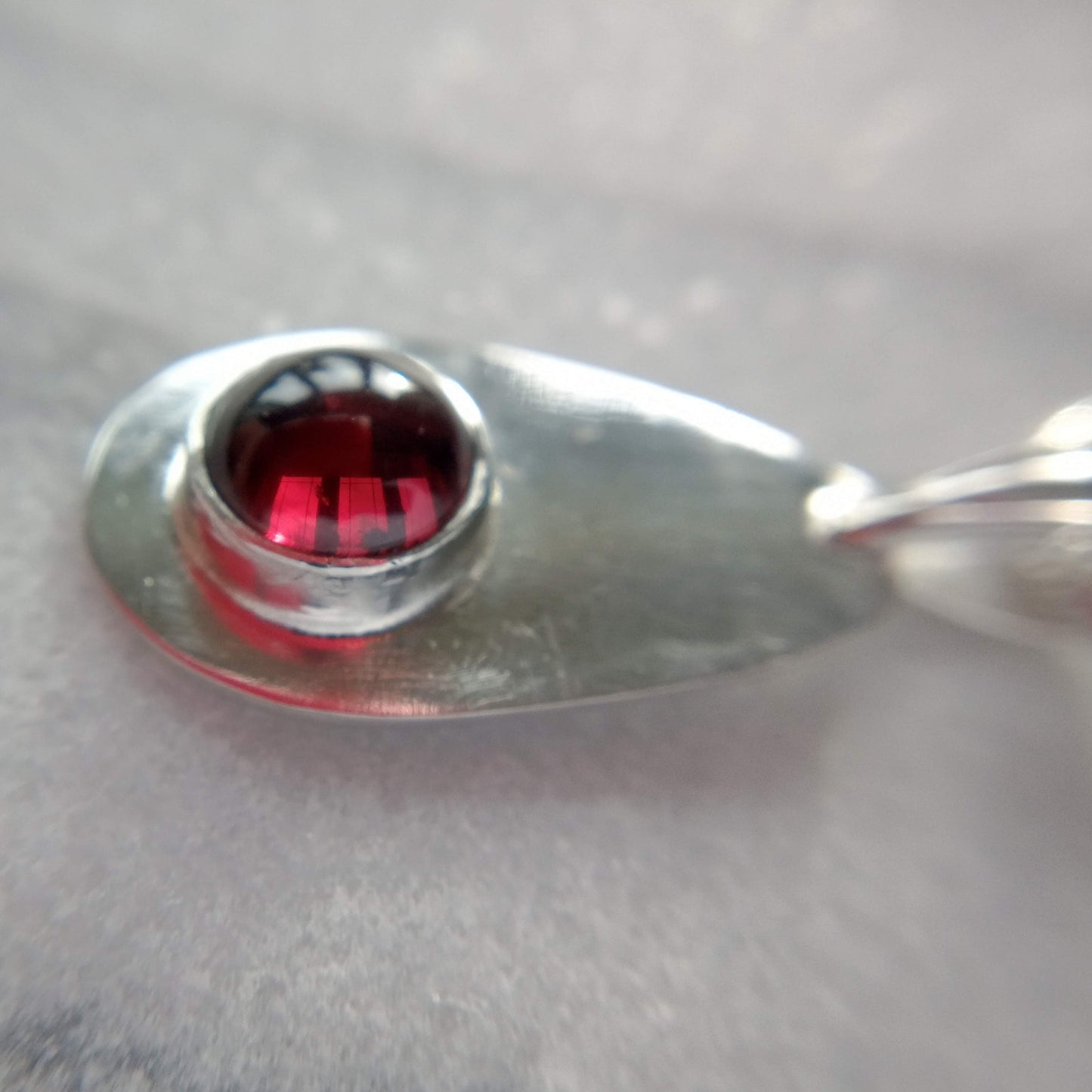 Silver Teardrop Pearshaped Cabochon Garnet Pendant