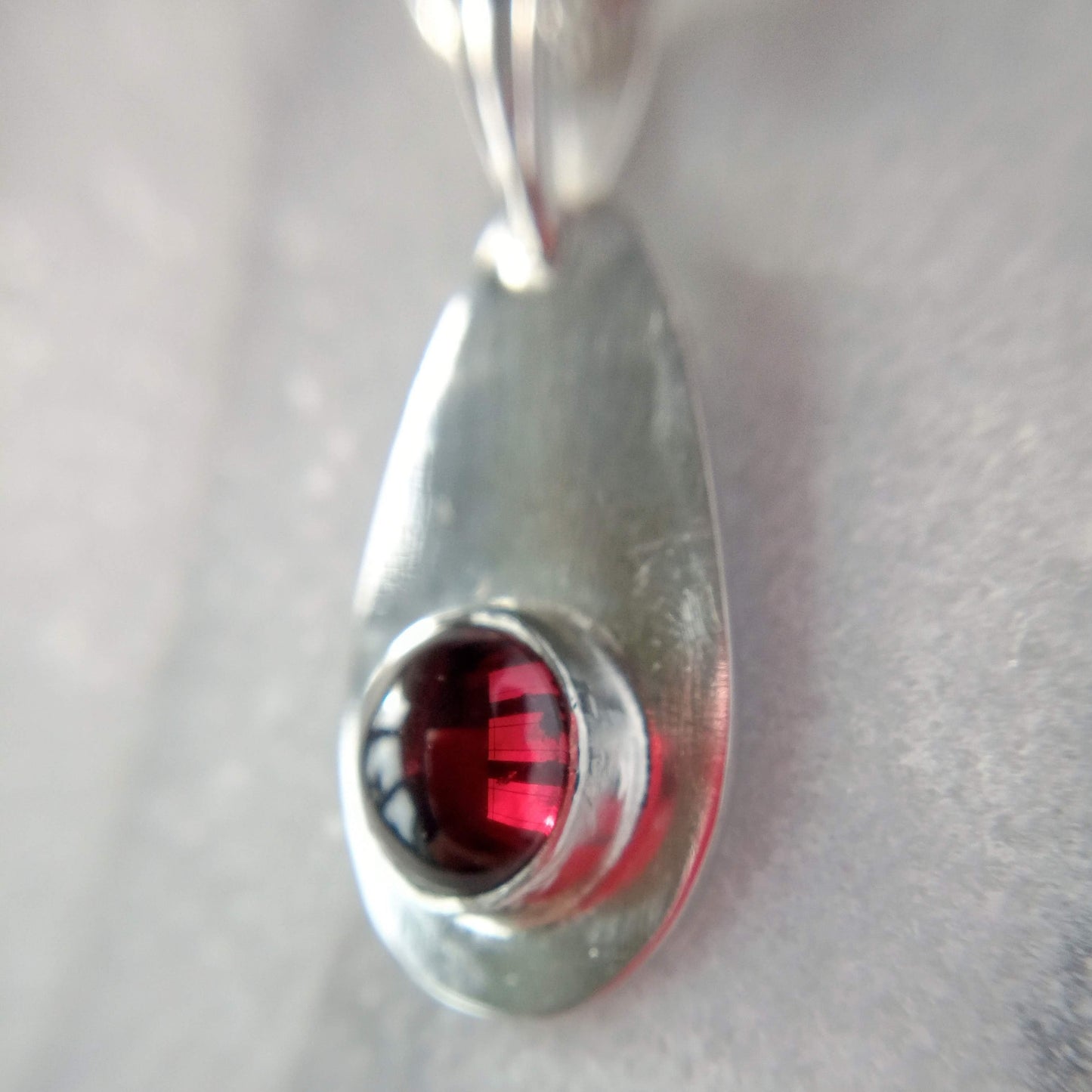 Silver Teardrop Pearshaped Cabochon Garnet Pendant