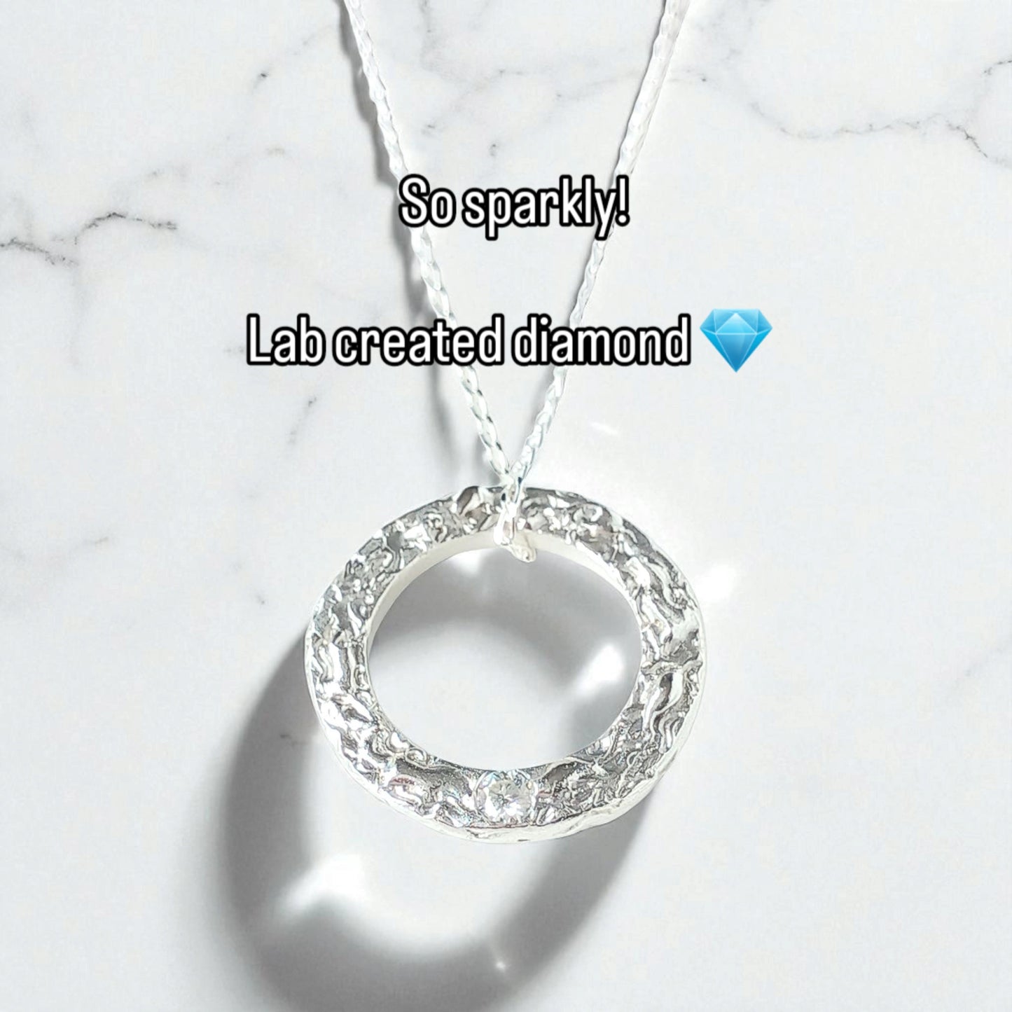 Handmade Solid Silver Lab Diamond 'Wave' Circle Pendant