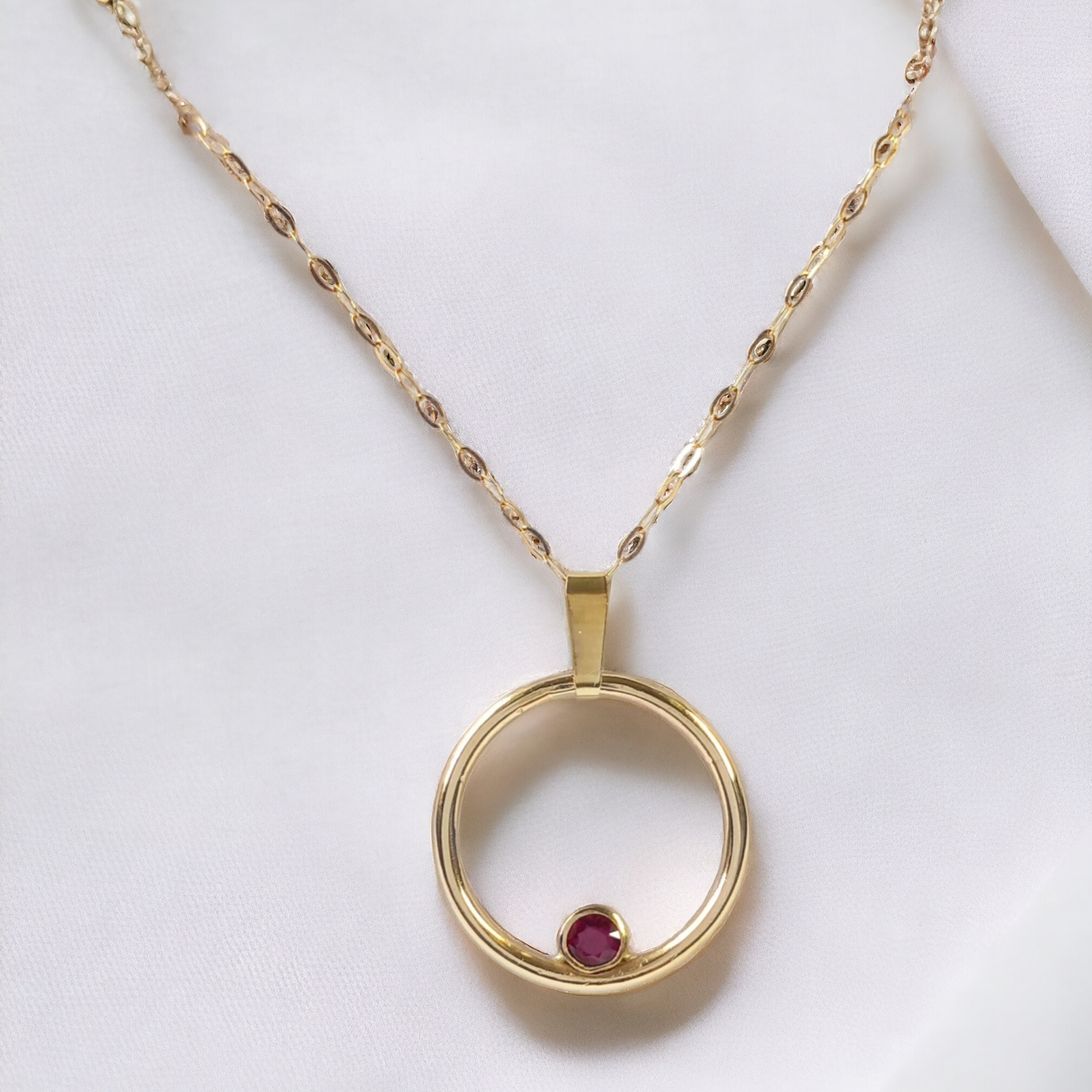 Handmade 9ct Solid Gold Ruby Circle Necklace