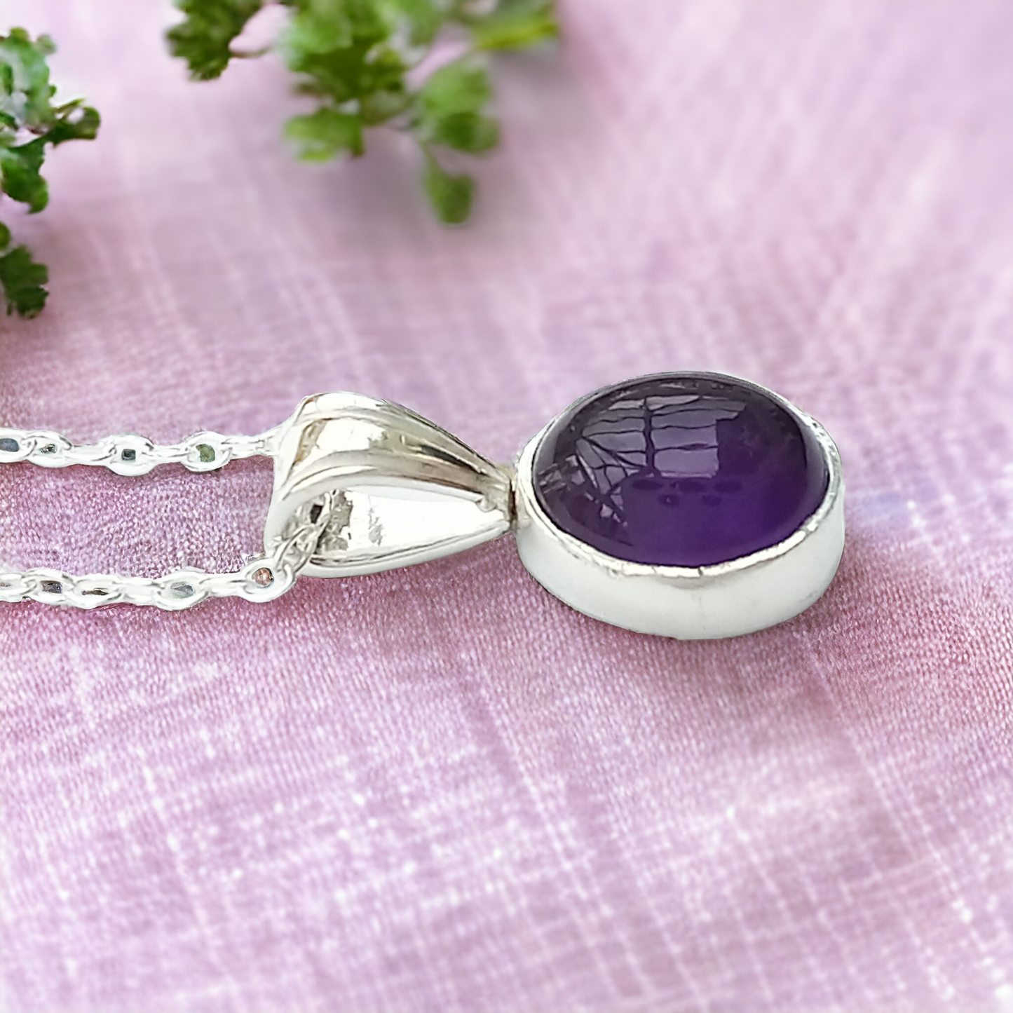Handmade Silver Oval Amethyst Pendant