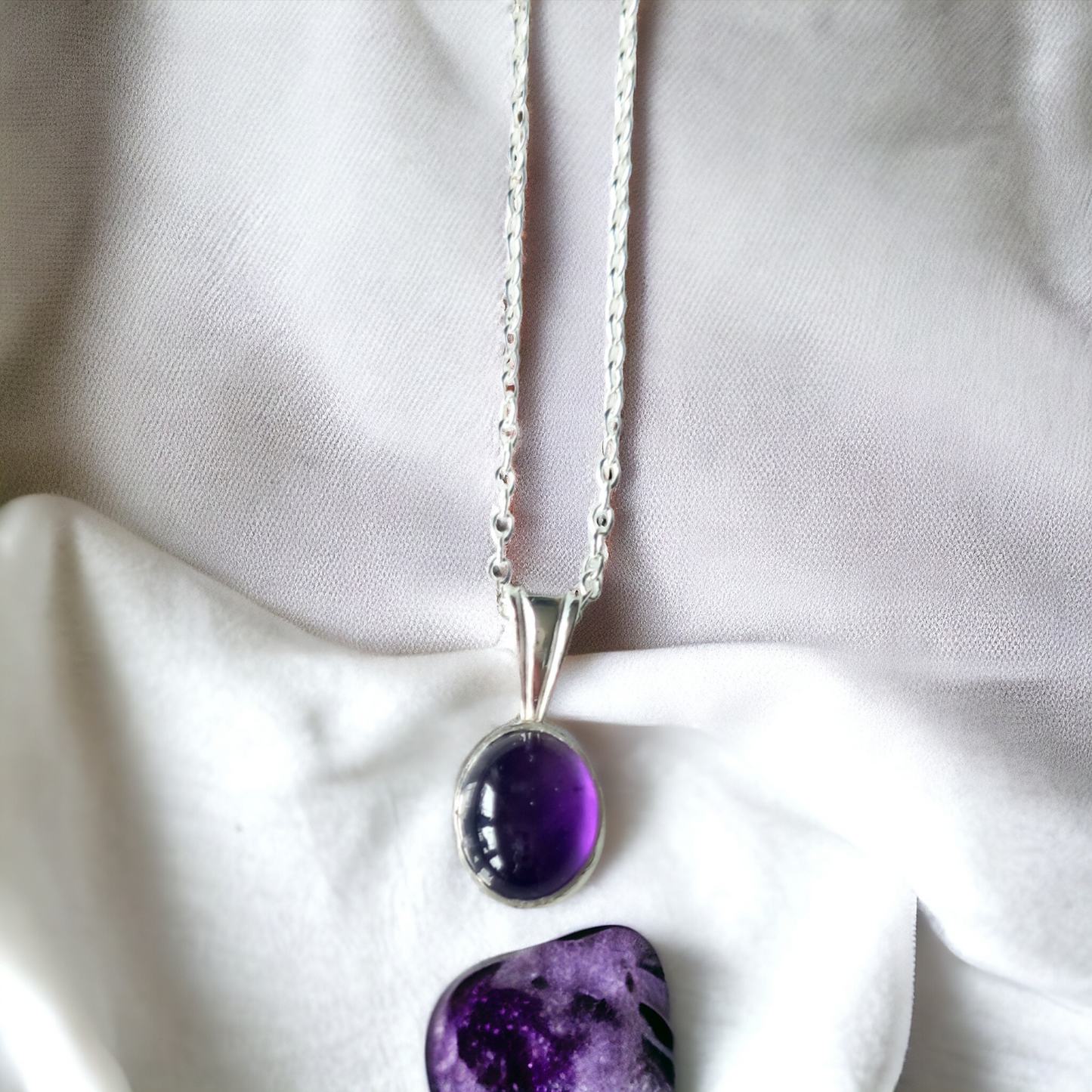 Handmade Silver Oval Amethyst Pendant