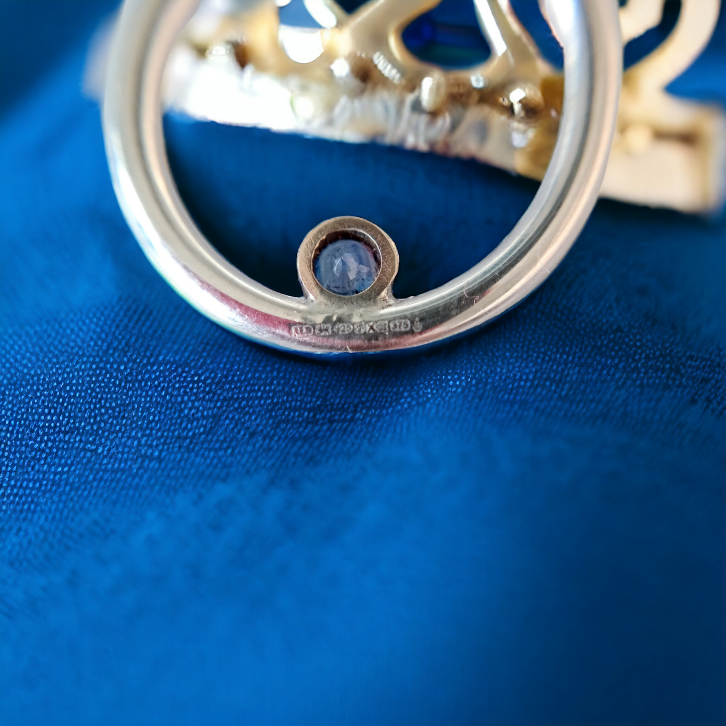 Silver and Gold Circle Sapphire Necklace - with 9ct gold bail