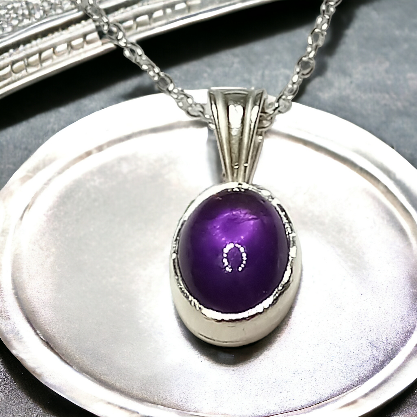 Handmade Silver Oval Amethyst Pendant