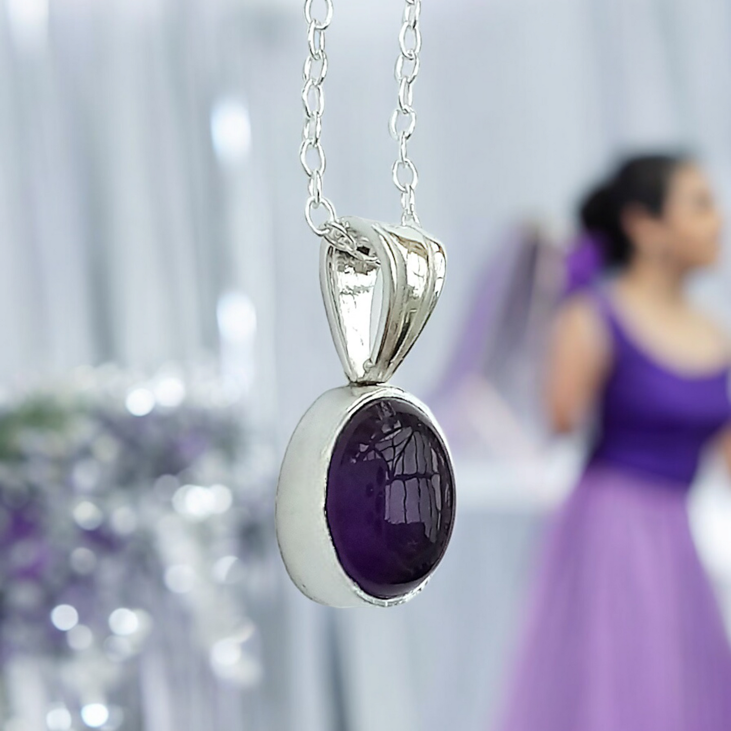Handmade Silver Oval Amethyst Pendant