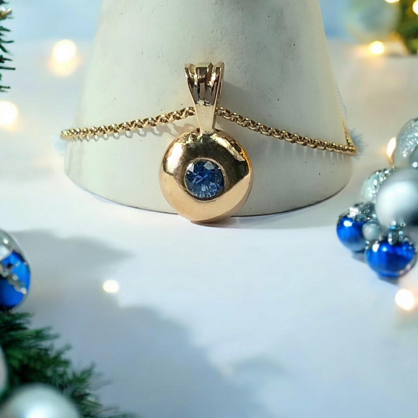 Handmade Solid 9ct Gold Nugget Sapphire Pendant