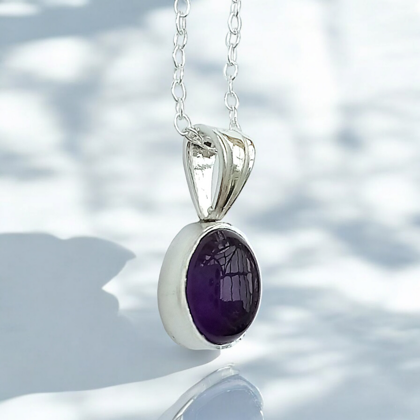Handmade Silver Oval Amethyst Pendant