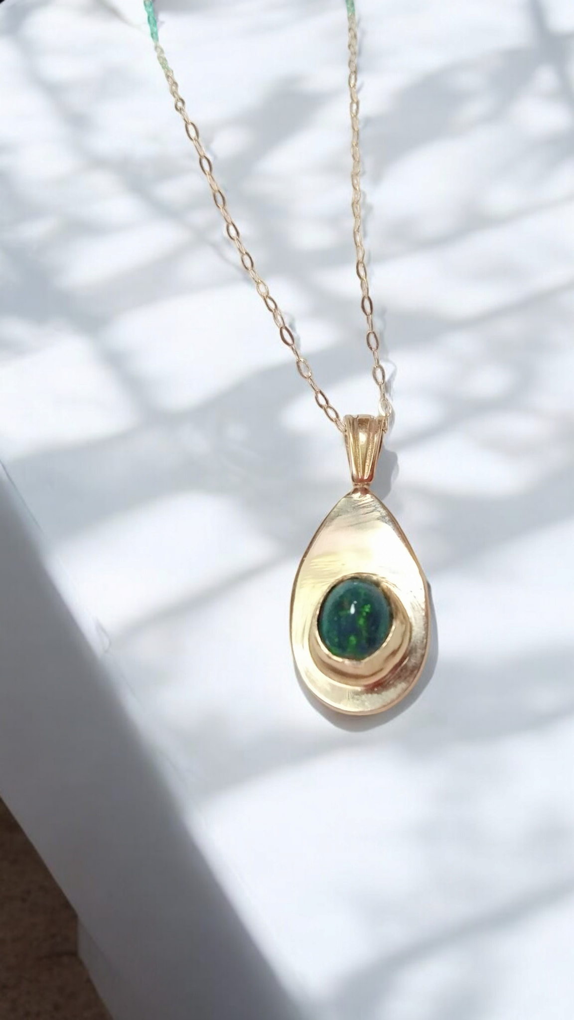Solid 9ct Gold and Etheopian Opal Teardop Pendant