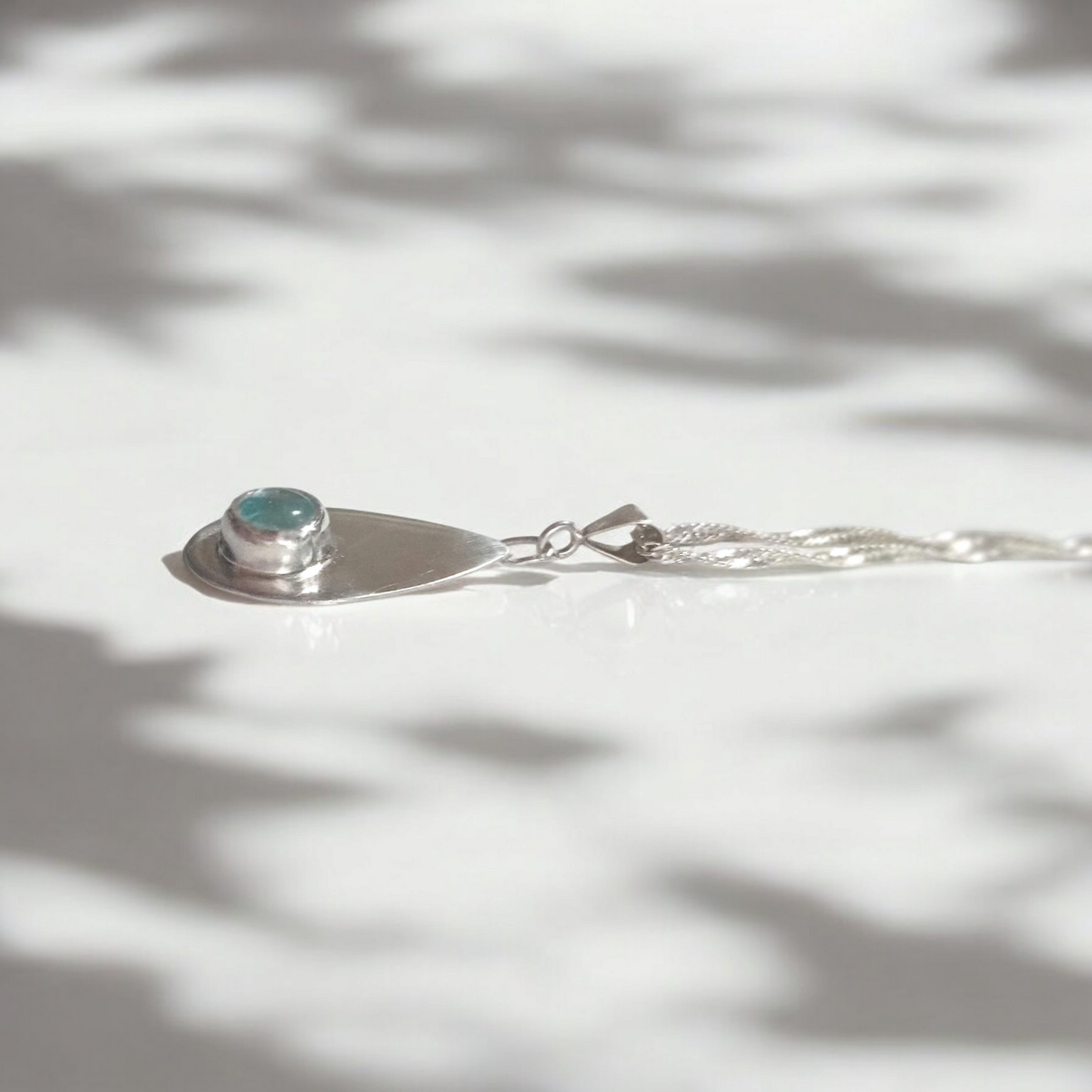 Handmade Blue Solid Silver Topaz Teardrop Necklace