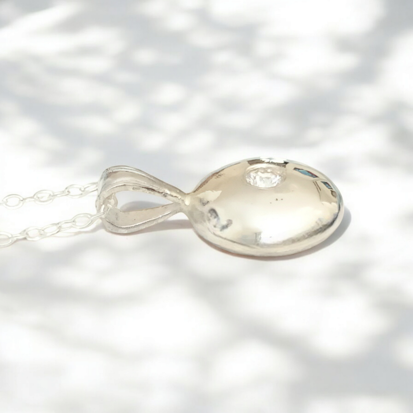 Handmade Recycled Solid Silver with Lab Diamond and Chain.