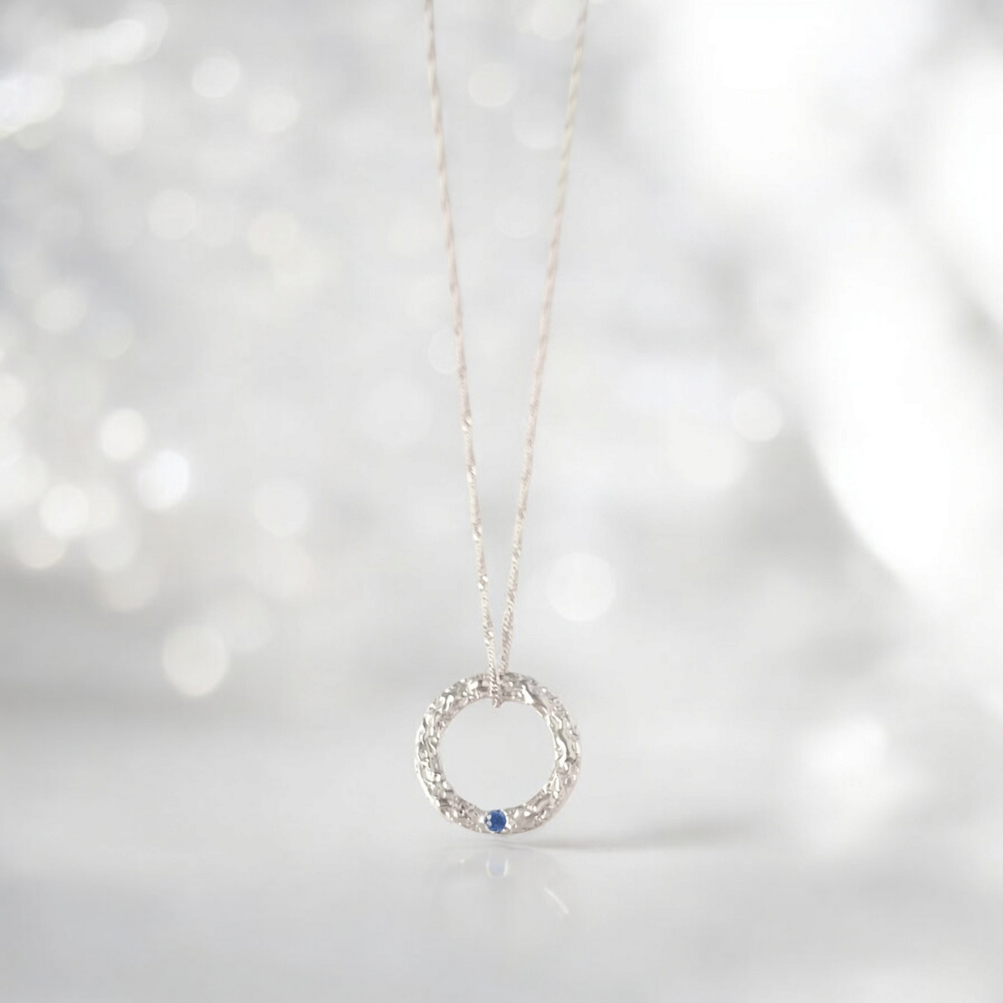Handmade Solid Silver Sapphire 'Wave' Circle Pendant