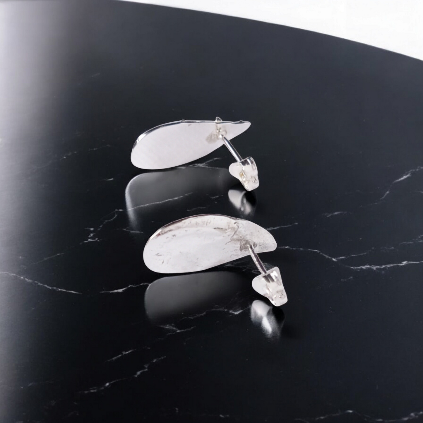 Handmade Teardrop Wave Solid Silver Earrings with post and butterfly backs.