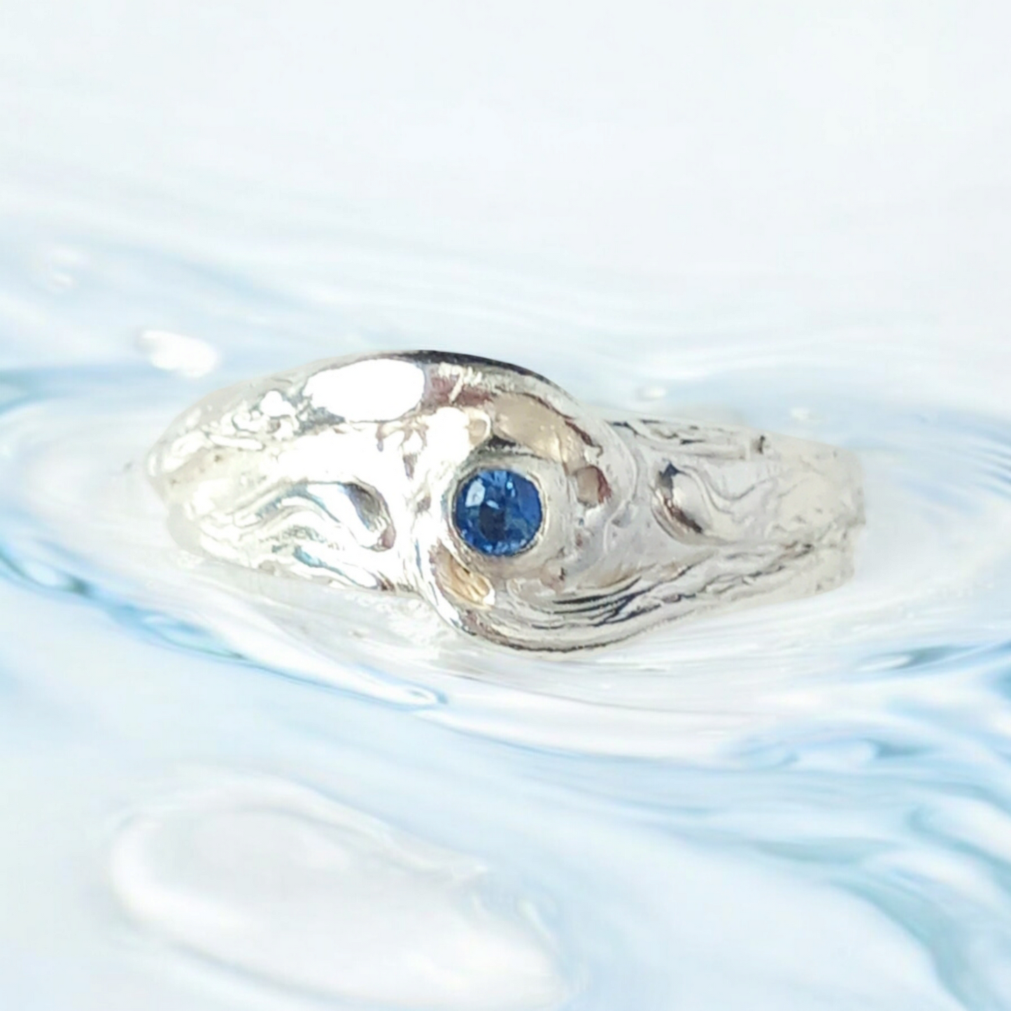 Handmade Solid Silver Wave Crest Sapphire Ring