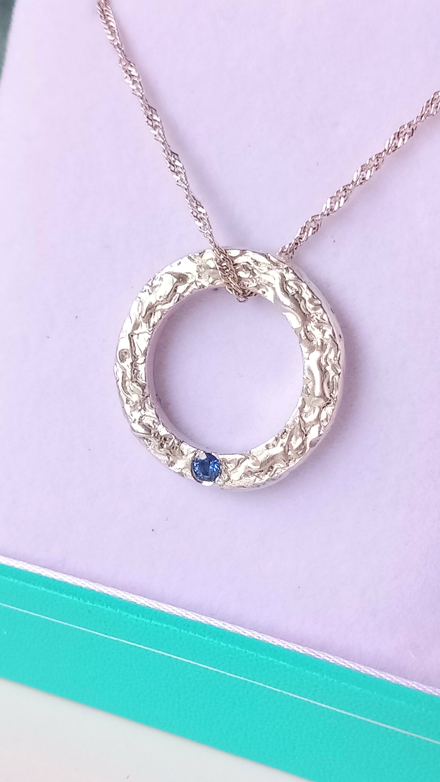 Handmade Solid Silver Sapphire 'Wave' Circle Pendant