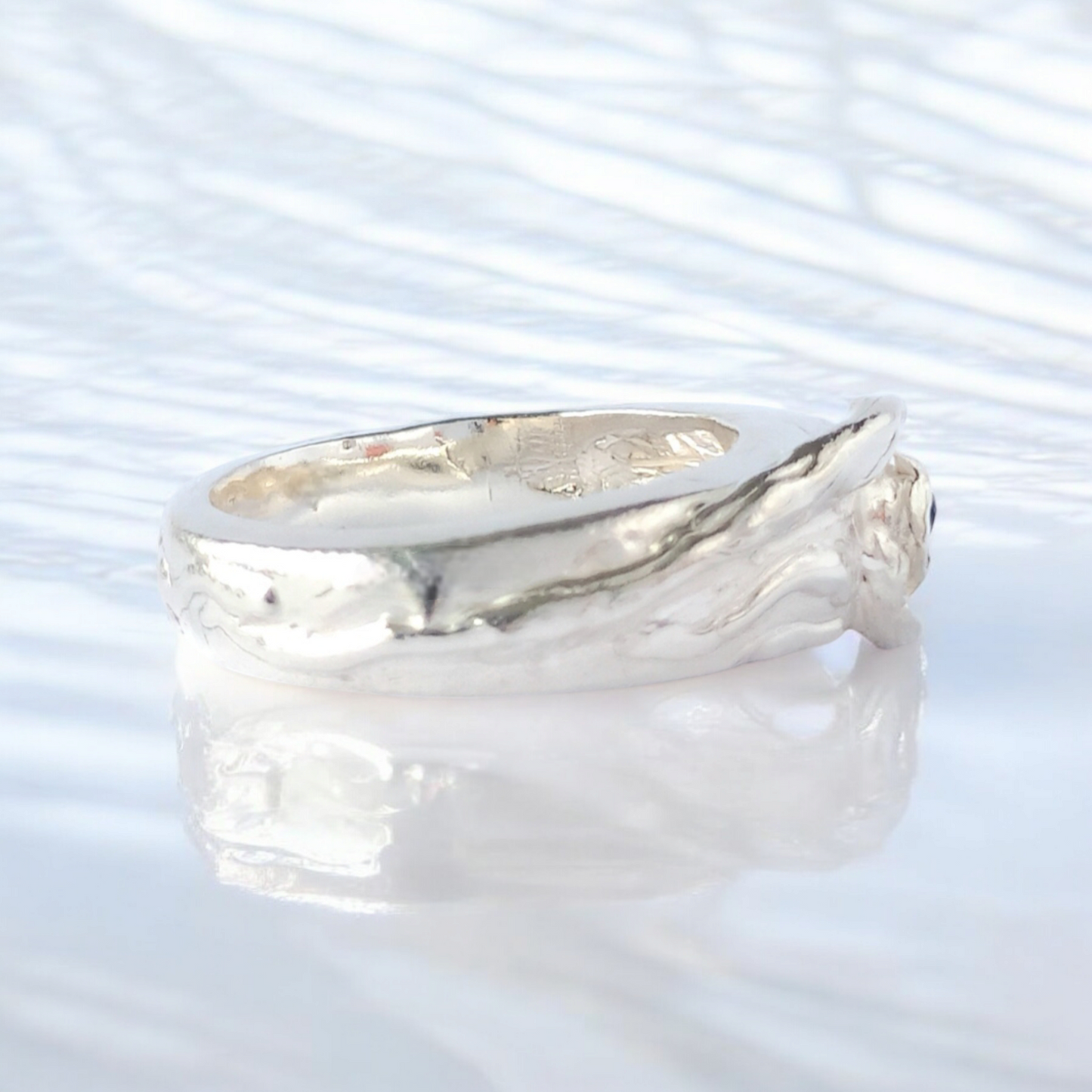 Handmade Solid Silver Wave Crest Sapphire Ring