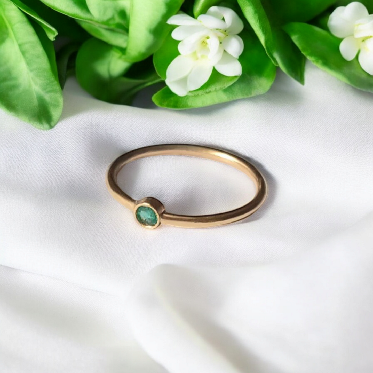 Handmade 9ct Solid Gold and Emerald Stacking Ring