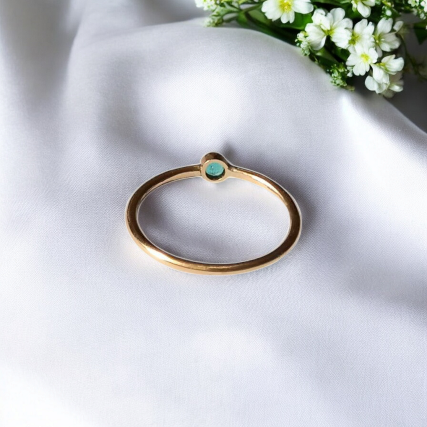 Handmade 9ct Solid Gold and Emerald Stacking Ring