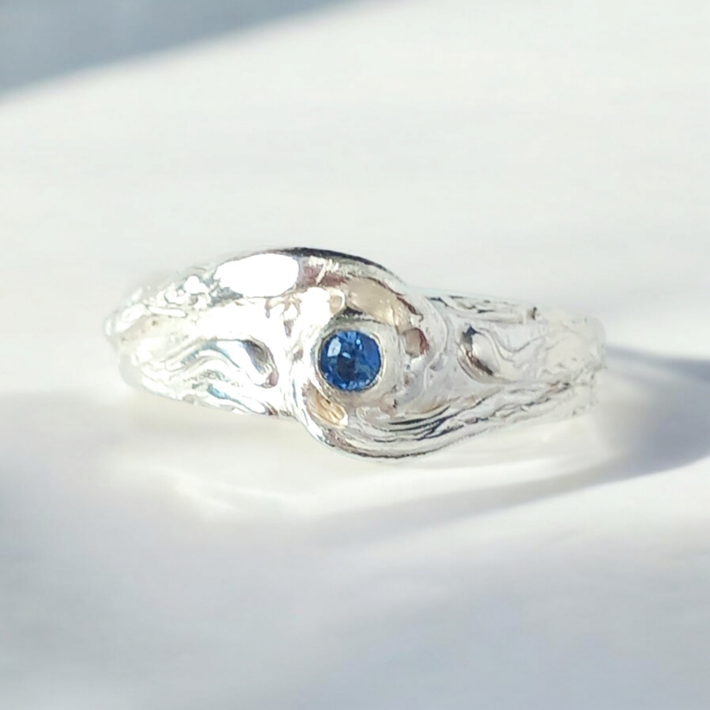 Handmade Solid Silver Wave Crest Sapphire Ring