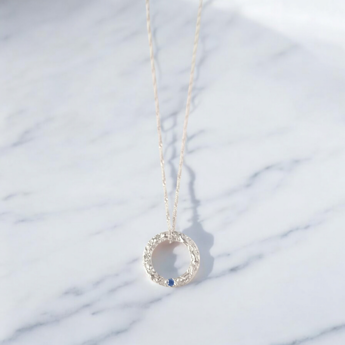 Handmade Solid Silver Sapphire 'Wave' Circle Pendant