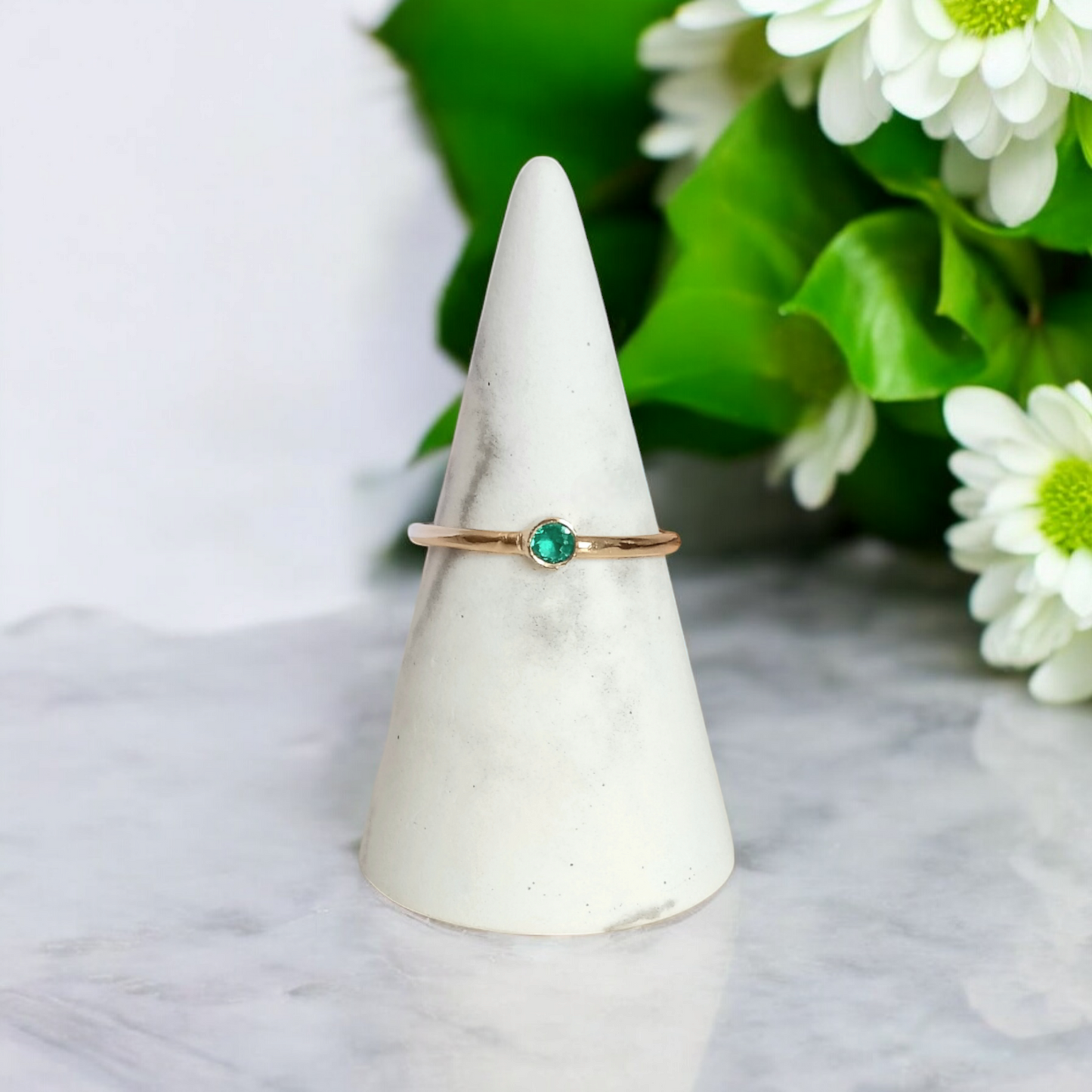 Handmade 9ct Solid Gold and Emerald Stacking Ring