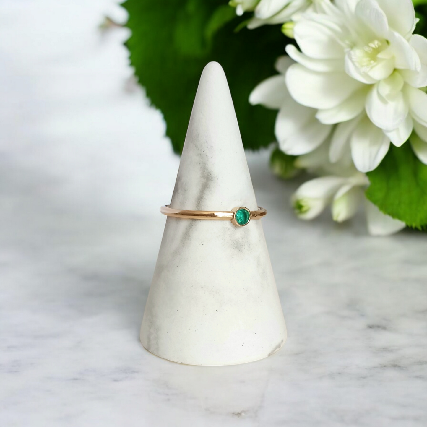 Handmade 9ct Solid Gold and Emerald Stacking Ring