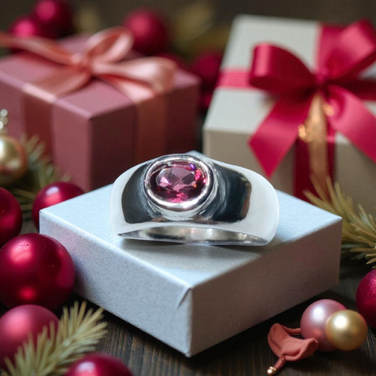 Solid Silver Rhodilite Garnet Ring