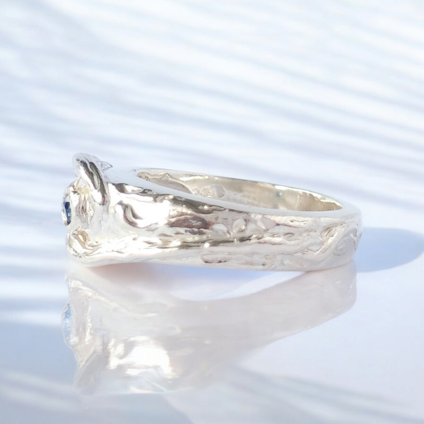Handmade Solid Silver Wave Crest Sapphire Ring