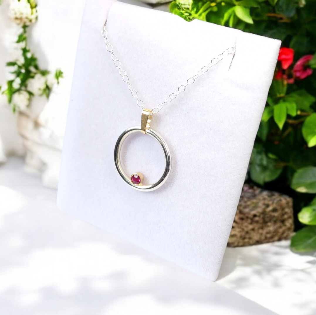 Silver and 9ct Gold Ruby Necklace