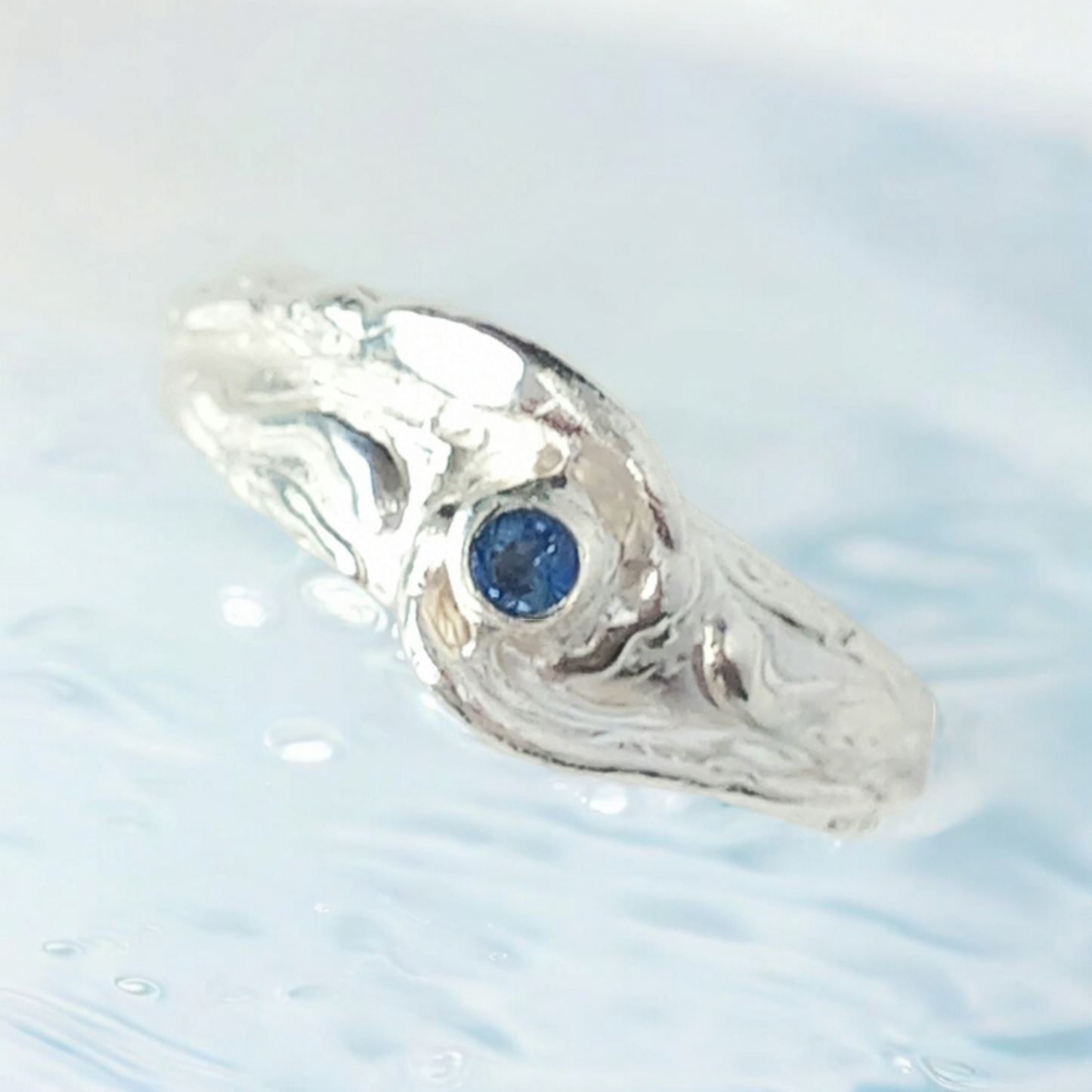 Handmade Solid Silver Wave Crest Sapphire Ring