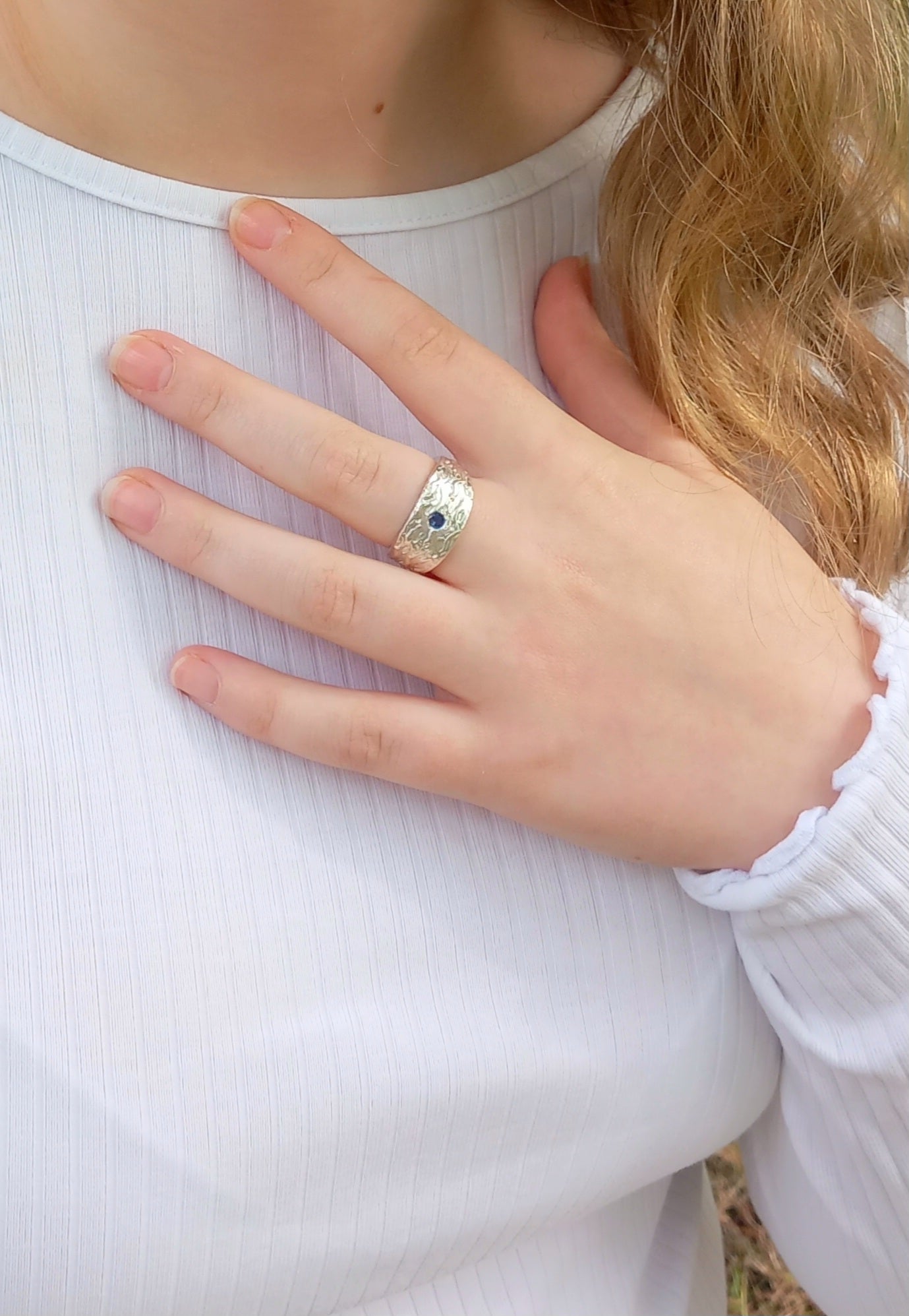 Handmade Solid Silver Graduated Ladies 'Wave' Ring with Sapphire