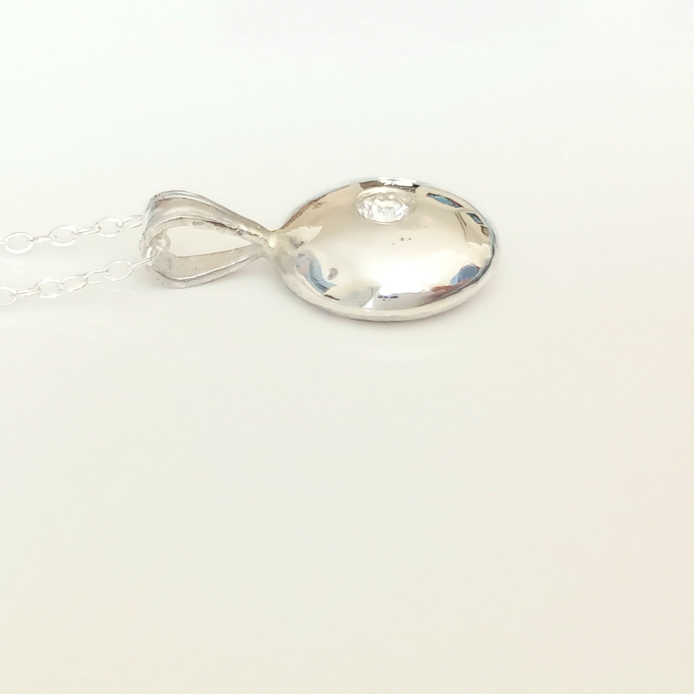Handmade Recycled Solid Silver with Lab Diamond and Chain.